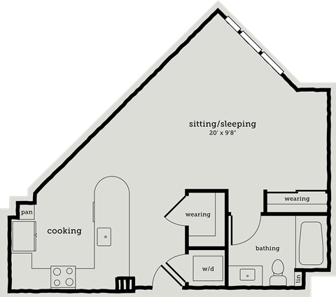 a floor plan of a house shaped like a barn with a loft and a attic